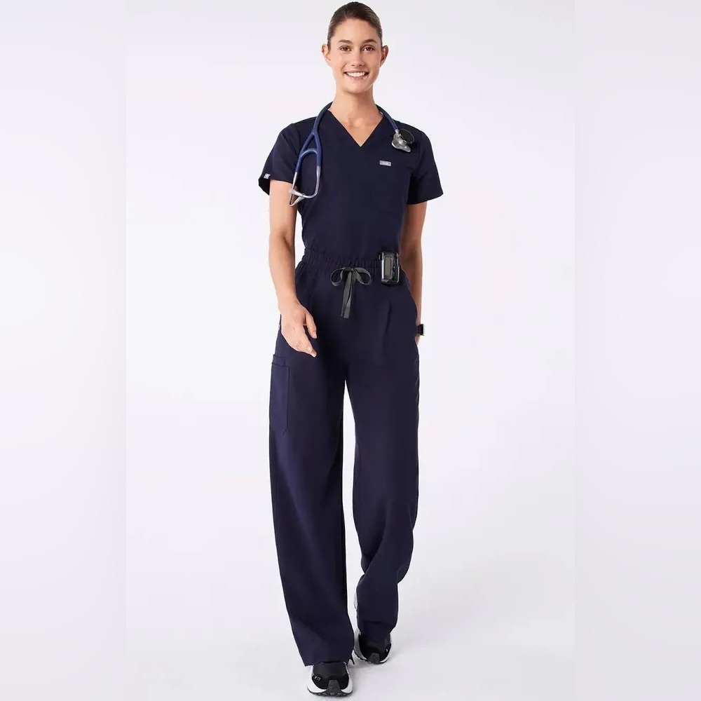 Figs Shelby High Rise Wide Leg Scrub Pants Navy Medium Tall